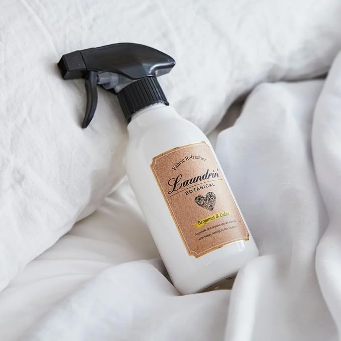 Laundrin Botanical Fabric Mist - Bergamot & Cedar, 300ml Deodorizing | Pet odor eliminator for home, room essentials fabric spray, odor removal for mattress, curtain, sofa, carpet