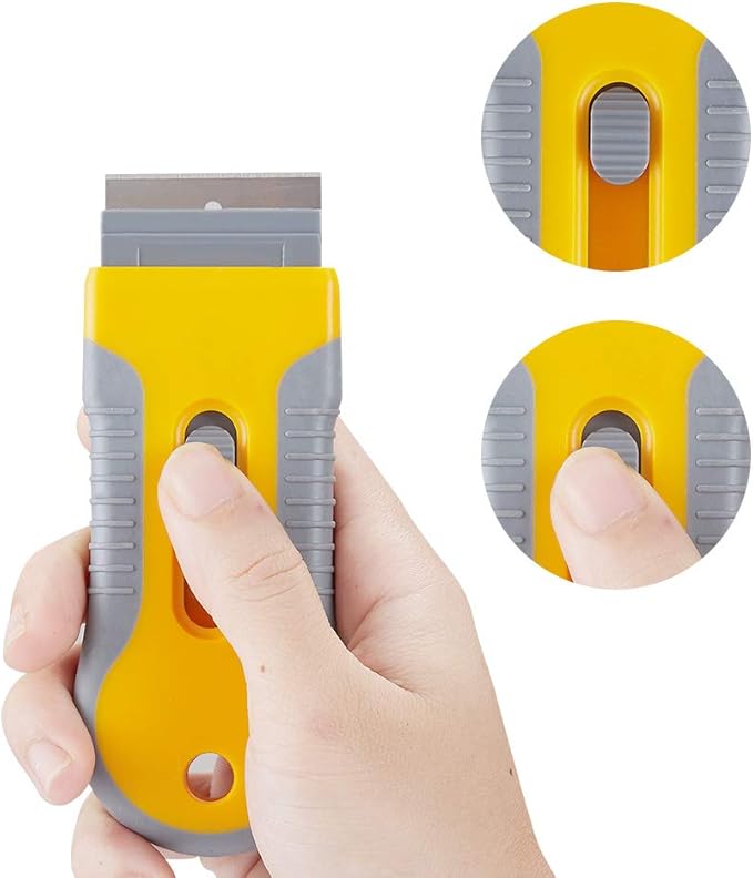 Retractable Razor Blade Scraper Tool with 15 pcs Extra Blades, Cleaning Scraper Tool for Removing Labels, Stickers, Decals, Paint from Glass and Stovetop -WEGAZ