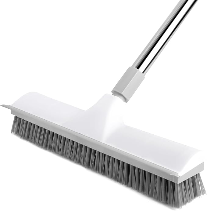 2-in-1 Floor Scraping Brush, 59.8" Long-Handled, White | Adjustable Floor Brush,Suitable for Kitchen,Bedroom, Shower Room,Floor,Tile Patios,Outdoor Patio,Terrace