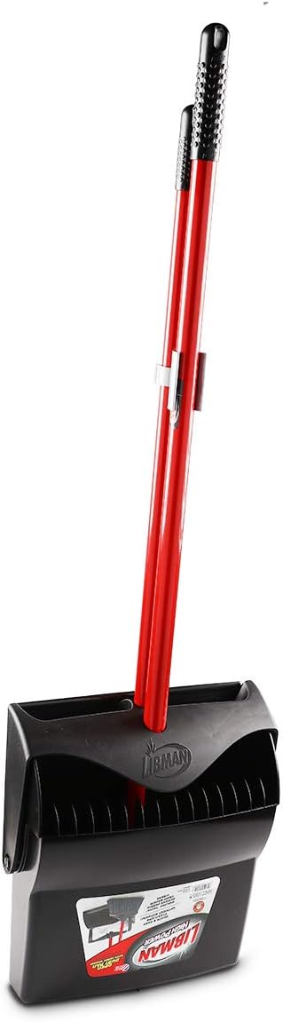 Libman Commercial 919 Lobby Dust Pan and Broom Set (Open Lid), 41" Length, 12" Width, Black/Red (Pack of 2)