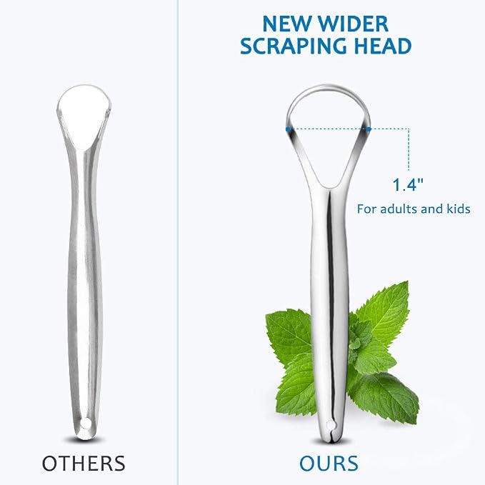 Cafhelp 2-Pack Tongue Scraper, 100% 304 Surgical Stainless Steel Tongue Cleaner for Both Adults and Kids, Professional Reduce Bad Breath Metal Tongue Scrapers, Help Your Oral Hygiene (with 2 cases)