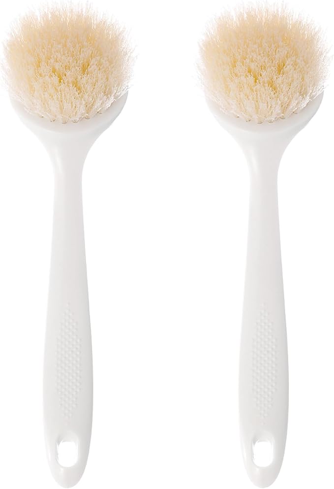 Facjoleco Dish Brush with Handle, Pot Brush, 2 Pack Kitchen Scrub Brushes for Cleaning, Dish Scrubber with Soft Bristles for Sink, Pots, Pans