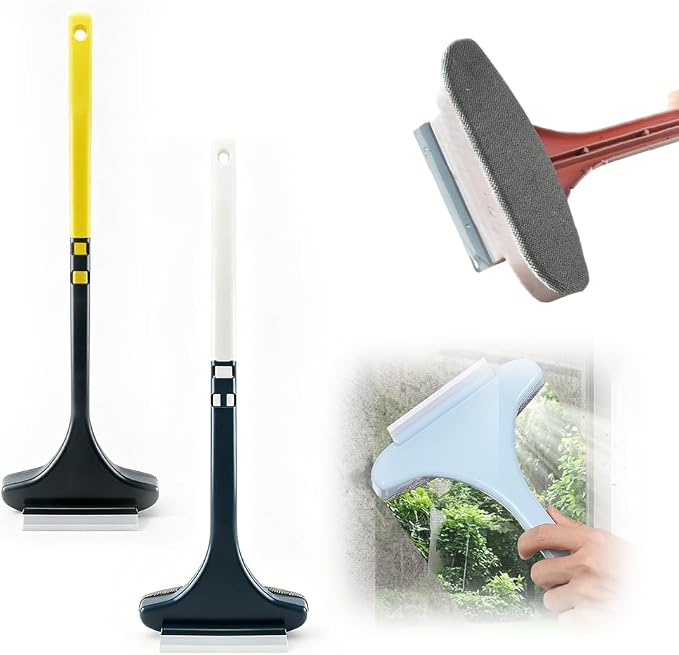 2 in 1 Window Screen Cleaner Brush Tool with Squeegee - Mesh Cleaner Brush,Multi-Purpose Detachable Cleaning Brush for Patio, Door, Mesh Screen (Yellow Green + White Green)
