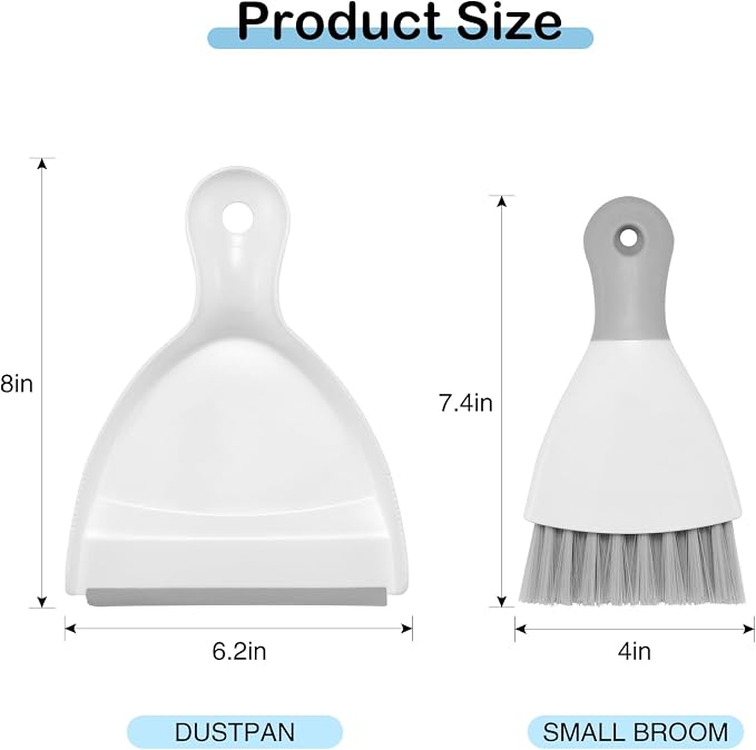 NACENA Mini Dustpan and Brush Set 2 Pack, Small Broom and Dustpan Set Dust Pan and Mini Hand Broom Dustpan and Broom Combo Compact for Home Table Keyboards Sofa Kitchen, White & Gray