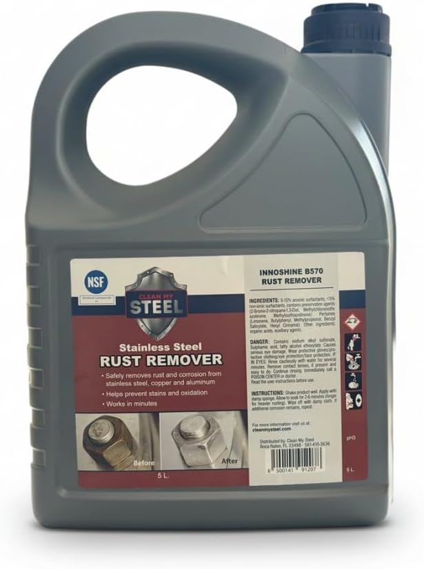 CLEAN MY STEEL Stainless Steel Rust Remover Industrial Cleaner (5L) | NSF certified food-safe formula. Economical 5-Liter bulk supply