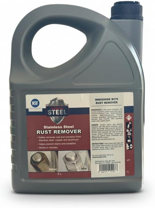 CLEAN MY STEEL Stainless Steel Rust Remover Industrial Cleaner (5L) | NSF certified food-safe formula. Economical 5-Liter bulk supply