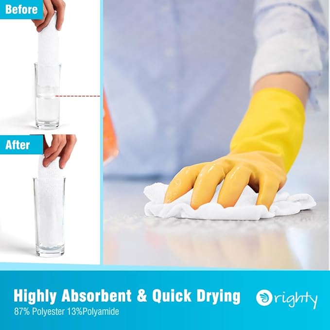 Orighty Microfiber Cleaning Cloth - 24 Pack, White Cleaning Rags 12x11 inch | Microfiber Towels for Cars, Highly Absorbent Household Cleaning Supplies, Reusable Lint Free Cloths for House, Kitchen