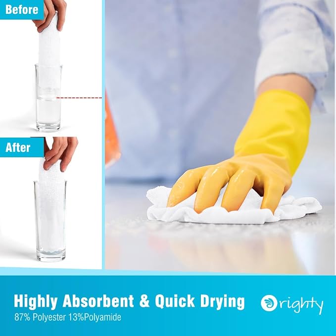 Orighty Microfiber Cleaning Cloth 5 Pack, White Cleaning Rags 12x11 inch | Microfiber Towels for Cars, Highly Absorbent Household Cleaning Supplies, Reusable Lint Free Cloths for House, Kitchen
