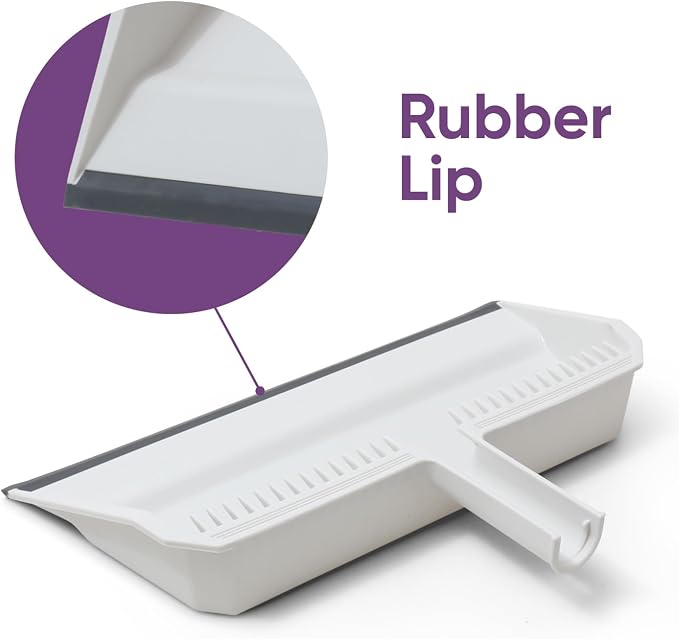 Superio Wide Plastic Dustpan with Comb - 16" Wide, Rubber Lip, Broom Handle Clip, White