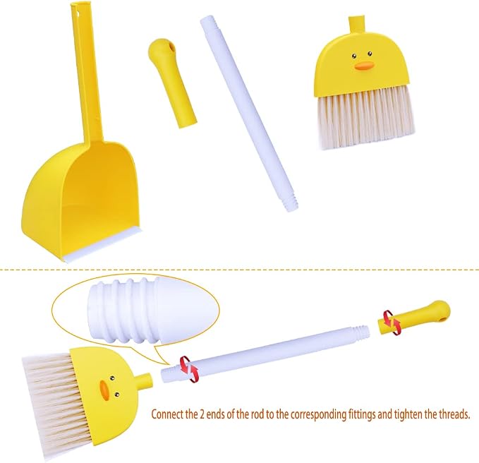 Mini Broom with Dustpan for Kids,Boys Girls Small Cleaning Set, Combo Pretend Play Toys Toddler Little Housekeeping Helper Set-Yellow Duck…