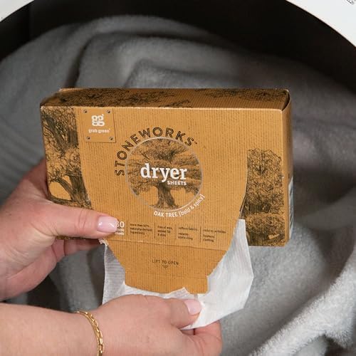 Grab Green Stoneworks Dryer Sheets, 80 Count, Oak Tree, Compostable | Softens fabrics; Reduces Static; Cruelty-free; Plant & Mineral Based; No Harsh Chemicals