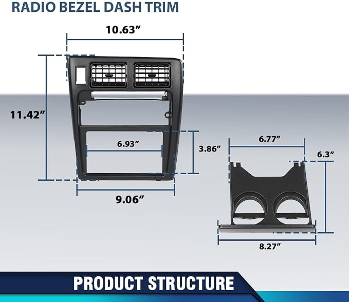 PIT66 Radio Bezel Dash Trim Compatible with Toyota Tacoma 1995-1997 | Radio Bezel Dash Trim Compatible with Toyota Tacoma 1995 1996 1997 Dashboard Panel Bezel | Black ABS Plastic