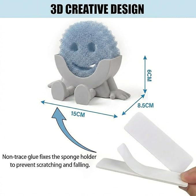Creative Drainage Sponge Holder: Traceless Glue, 3D Printed Funny Kitchen Sink Holder, Keeps Sponge Dry – for Scrub Daddy (1, Grey)
