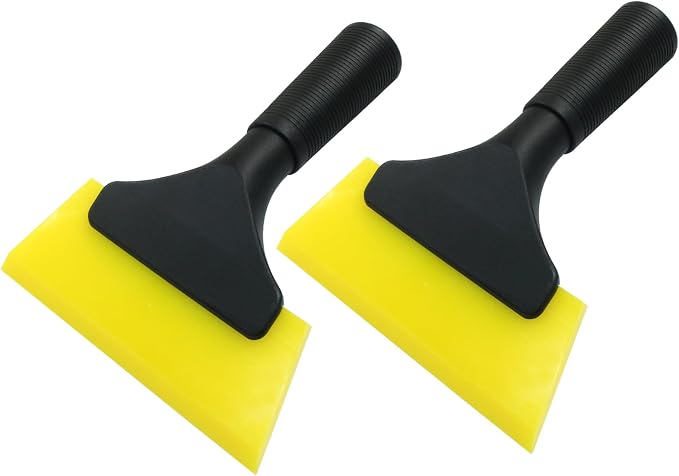 Hordion 2Pcs Small Squeegee 5" Rubber Blade Window Tint Squeegee Yellow | Mini Wiper for Car Windshield Mirror Shower Auto Cleaning