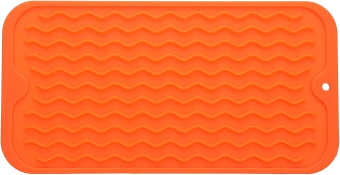 MicoYang Silicone Dish Drying Mat for Multiple Usage,Easy clean,Eco-friendly,Heat-resistant Silicone Mat for Kitchen Counter or Sink,Refrigerator or Drawer Liner Orange S 12 inches x 6 inches