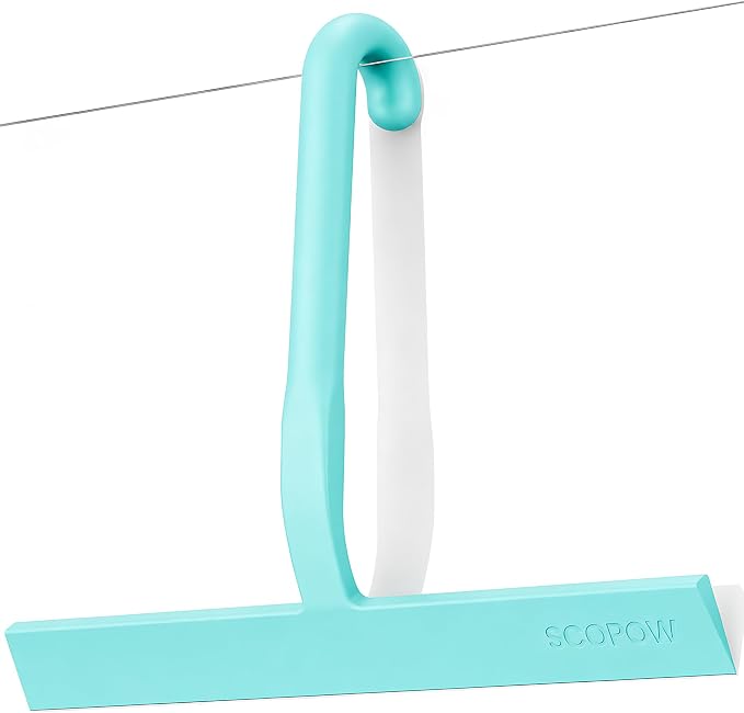 10 Inch Silicone Shower Squeegee for Glass Doors, Streak-Free, Mint Green | No-Squeak Silicone Blade, Ergonomic Round Grip and Built-In Hook for Quick Daily Cleaning of Shower Glass, Tile and Windows