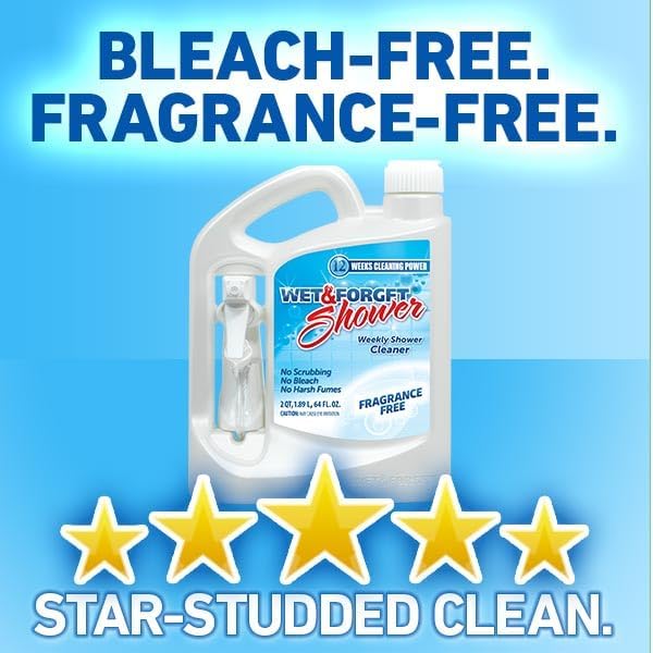 Wet & Forget Shower Cleaner Spray, Fragrance-Free Weekly Bathroom Cleaner, No Scrubbing Needed, Bleach-Free, Multi-Surface Bathroom Spray, Cleaning Supplies Essential. 64 fl oz