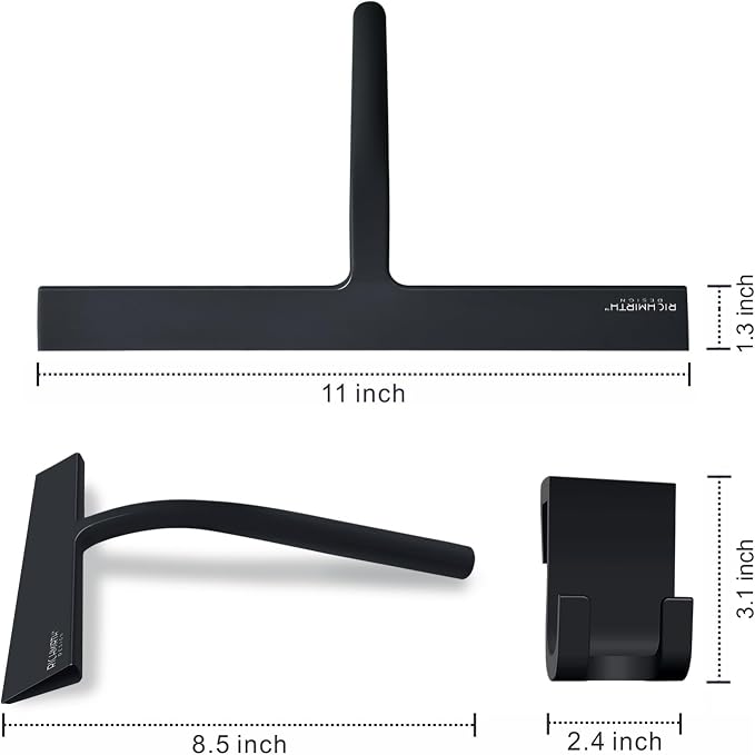 Silicone Rubber Blade & Hook Shower Window Squeegee 11" in Width Silicone Car Squeegee Bathroom Squeegee for Shower Squeegee for Shower Doors Car Window-Black