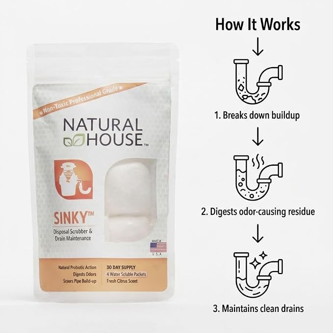 Natural House Sinky - Plant-Based Enzyme Drain Cleaner Pods Family Pack - 120 Count - 2-Year Supply - Septic-Safe, Plumbing-Friendly - Citrus Scent