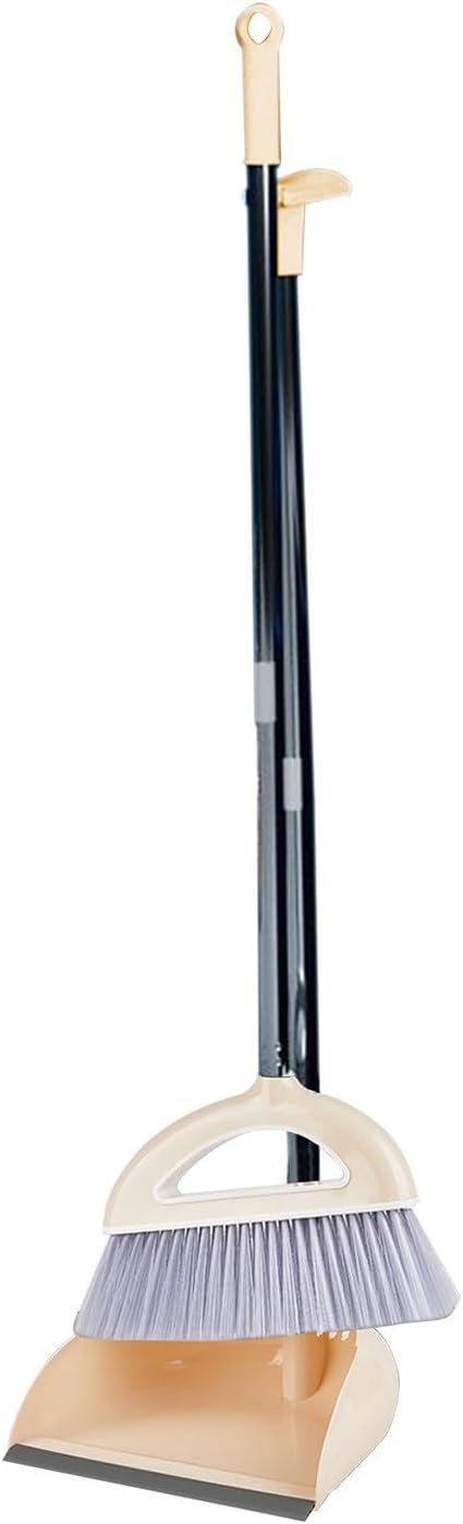 Broom and Dustpan Combo for Office, Broom and Dustpan Set for Home, Long Handle Broom with Upright Standing Dustpan,Indoor&Outdoor Sweeping