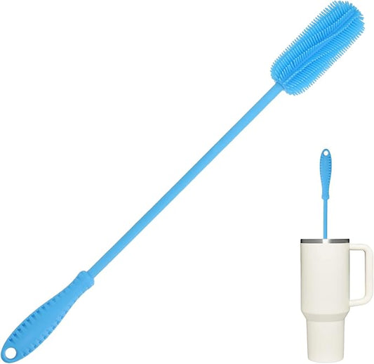 15.7" Silicone Bottle Brush, ddLUCK Water Bottle Cleaner Brush for Stanley, Hydroflasks, Glass, Thermos Sports Bottle, Vase and Glassware, Bottle Brush Cleaner for Small Narrow Neck Containers (Blue)