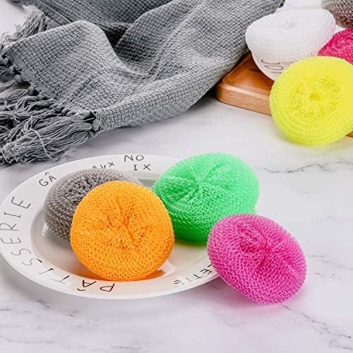 Blulu 30 Pieces Plastic Dish Scrubbers for Dishes Pot Round Nylon Pad, Mesh Scouring Non Scratch Pads (Rainbow Colors)