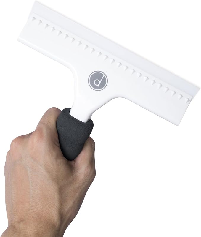 Squeegee for Shower Door, Car Windshield, and Glass Window - 2 Extra Silicone Replacement Blades - Foam Handle - Shower Squeegee - White | 2 extra silicone replacement blades, foam grip handle – streak-free clean for shower, car & windows