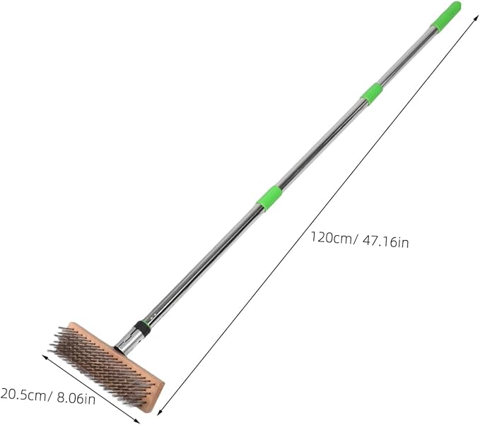 LIOOBO Stainless Steel Scrub Brush: 1.2m Heavy-Duty Wire Bristle Brush for Tough Stains - Outdoor Use on Decks Patios & Concrete - Commercial Cleaning Tool