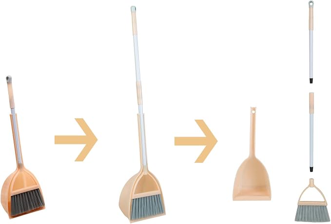 Mini Broom with Dustpan for Kids,Little Housekeeping Helper Set (Light Orange)