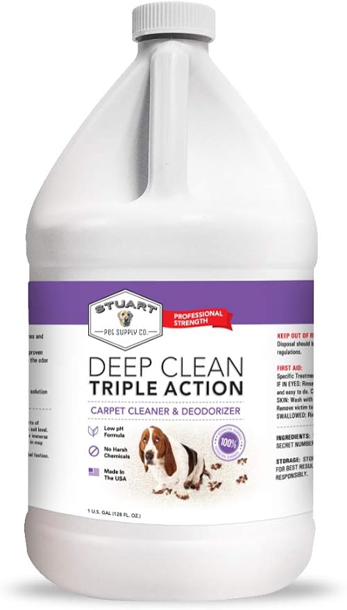 Stuart Pet Supply Co. Professional Strength Deep Clean (Gal.) 3X Carpet Cleaner Solution & Deodorizer, Concentrated Encapsulating Carpet Shampoo, Pet Odor & Dirty Carpet Cleaning Solution 128 fl oz.