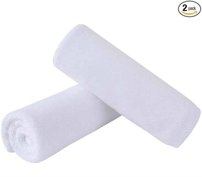 SINLAND Microfiber Facial Cloths Fast Drying Washcloth 12inch x 12inch White 2 pack
