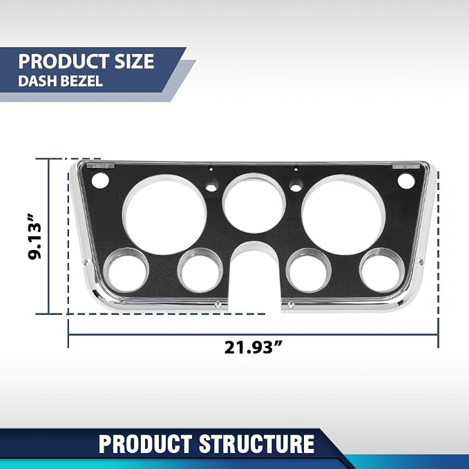 PIT66 Dash Bezel 7 Hole Cover Fit Chevy C10 Truck 1967-1972 Dashboard Cover | Black, Instrument Panel Trim, Interior Accessory, Easy Installation, Fit Chevy C10 Truck 1967-1972
