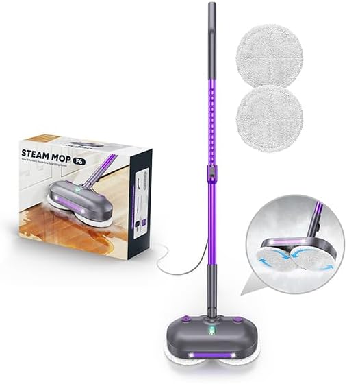 Scrub & Steam Mop with Rotating Mop Pads, Scrubbing and Sanitizing Floor Cleaner, XL Water Tank, 23FT Cord, LED Headlights, Reusable Pads & Self-Standing for Hard Floor/Laminate/Marble