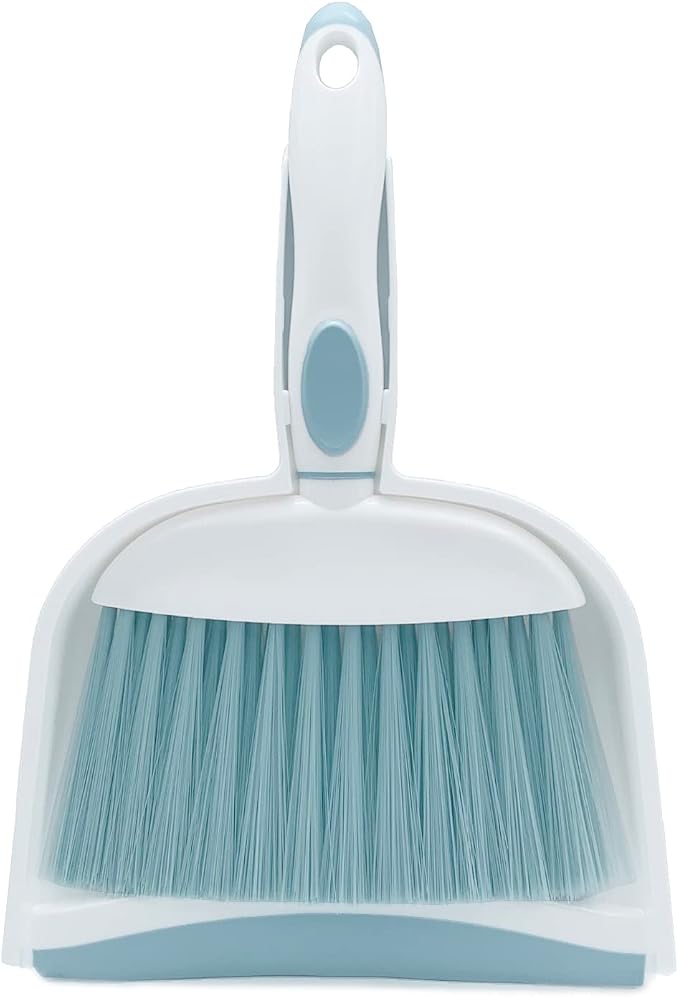 Broom Dustpan Brush Small Dust pan: Small Broom and Dustpan Set Mini Dust pan and Brush Set for Desk, Home, Camping Tent. (Light Blue)