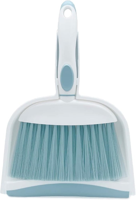 Broom Dustpan Brush Small Dust pan: Small Broom and Dustpan Set Mini Dust pan and Brush Set for Desk, Home, Camping Tent. (Light Blue)