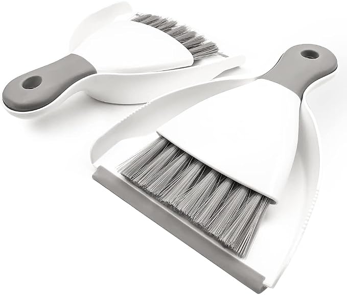 Small Hand Dust Pan and Brush - Small Broom and Dustpan Set, Mini Broom and Dustpan, Compact Dustpans and Brush for Home Cleaning, Sofa, Desk, Guinea Pig Cage, Cat Litter, etc. (Gray 2 Set)