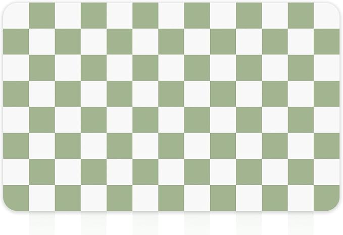Checkered Dish Mat for Kitchen Coffee Station, 16" x 24" Sage | Quick Drying & Absorbent Mat for Coffee Bar Espresso Machine Countertops Accessories
