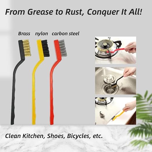 2Pcs Cleaning Scraper for Ovens, Stoves, Induction Hob, Stainless Steel Multi-Kitchen Scraperwith 3Pcs Stainless Steel Brass Nylon Brush ,Straight Version + Bending Version (Black)