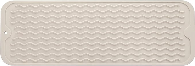 MicoYang Silicone Dish Drying Mat for Multiple Usage,Easy clean,Eco-friendly,Heat-resistant Silicone Mat for Kitchen Counter,Sink,Bar,Bottle,or Cup Tapioca M 17 inches x 6 inches