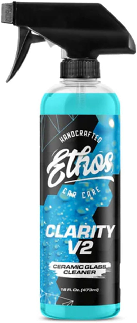 Ethos Clarity V2 – Ceramic Glass Cleaner & Windshield Water Repellent | Streak-Free Auto Glass Cleaner for Car Windows, Mirrors & Tinted Glass | Hydrophobic Protection