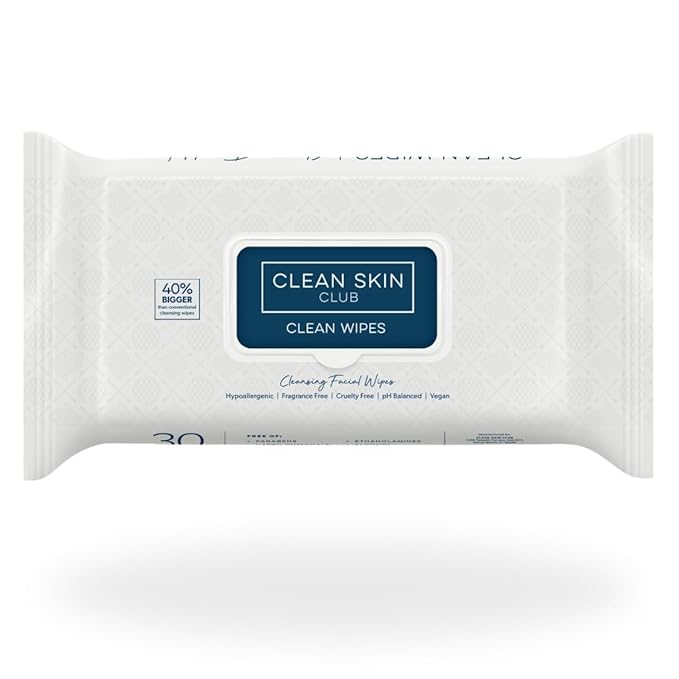 Clean Skin Club Clean Wipes, XL Makeup Remover Face Wipes, Textured Cleansing Facial Wipes for Sensitive Skin, Hypoallergenic, Fragrance-Free, Vegan, 40% Bigger, 30 Count