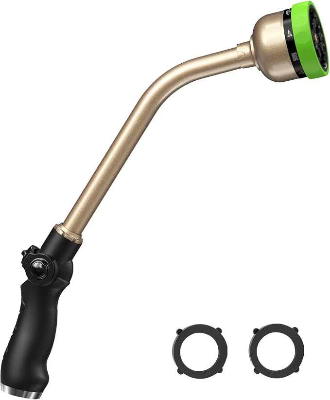 RAINPOINT Watering Wand For Garden Hose, 16 Inch Metal Hose Nozzle Wand with 9 Spray Patterns, Long Hose Sprayer For Hanging Baskets, Shrubs,Lawn