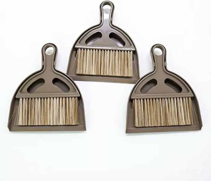 Lamoutor 3 Pack Mini Hand Broom and Dustpan Set Medium Dust Pans with Brush Set Cleaning Tool for Desk, Car and Animal Waste Mixed Color