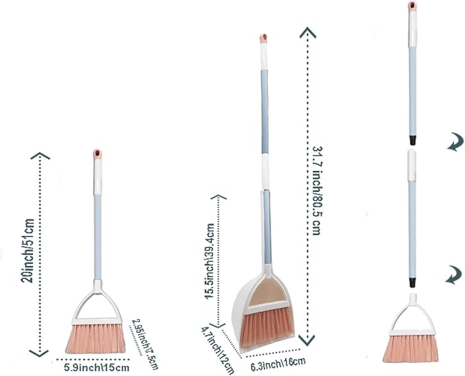 Mini Broom with Dustpan for Kids,Little Housekeeping Helper Set (White+Pink)