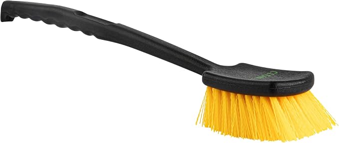 Restaurantware Heavy-Duty Scrub Brush 1 Count 20Inch Plastic Handle - Industrial Utility Cleaning Brush with Ergonomic Grip - Stiff Yellow Bristles for Commercial Kitchen Or Tire Cleaning