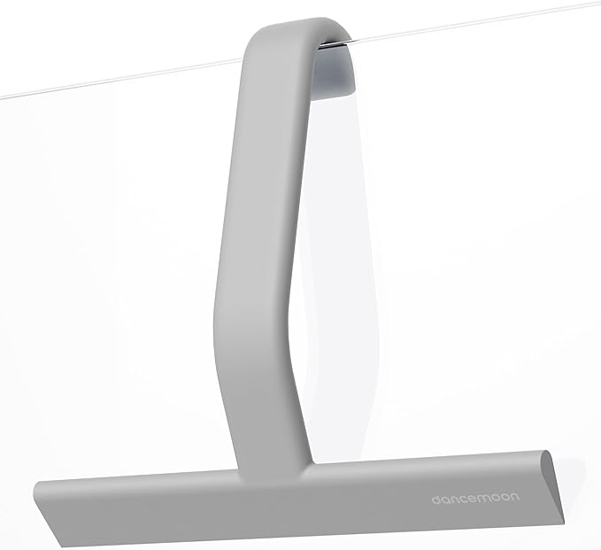 dancemoon JustHang Shower Squeegee with Built-in Hook, 10-Inch Gray | Award-Winning Design, All-One-Piece Soft-Touch Silicone, for Glass Door, Bathroom, Window, Mirror, Tile Wall, Car