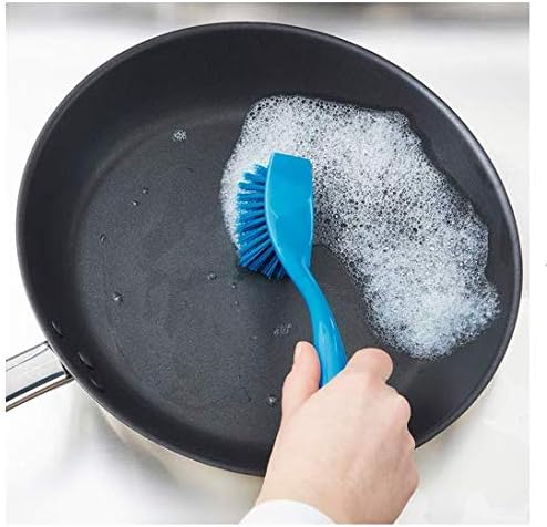 Dishwashing Brush with Hangable Long Handle, Built-in Scraper, Scrub Brush for Dish, Pans, Pots, Kitchen Sink Cleaning - 10 Inch, 4 Pack (White)