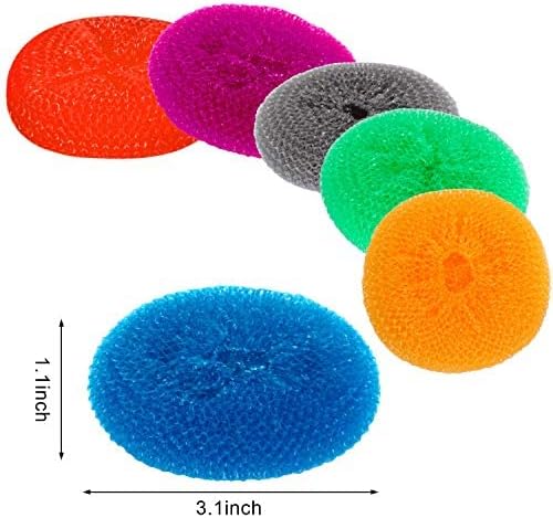 Blulu 30 Pieces Plastic Dish Scrubbers for Dishes Pot Round Nylon Pad, Mesh Scouring Non Scratch Pads (Rainbow Colors)