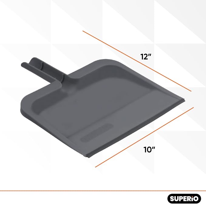 Superio Clip-On Dustpan with Rubber Lip - 10-inch Wide Durable Plastic Dust Pan with Comfort Grip Handle, 2-Pack (Grey)