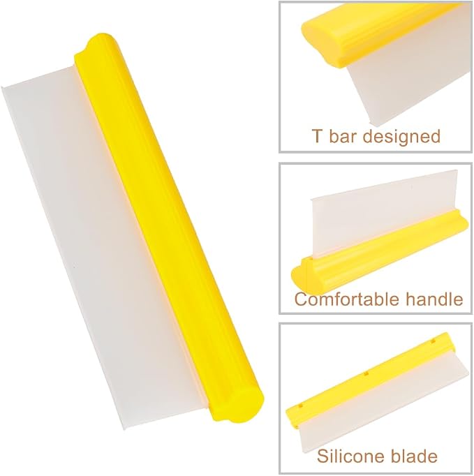 12" Silicone Car Squeegee, T-Bar Water Blade for Drying (Yellow) | Silicone Water Blade, Safe On Auto Paint & Glass. T-Shape, Non-Slip Handle For Fast Work.
